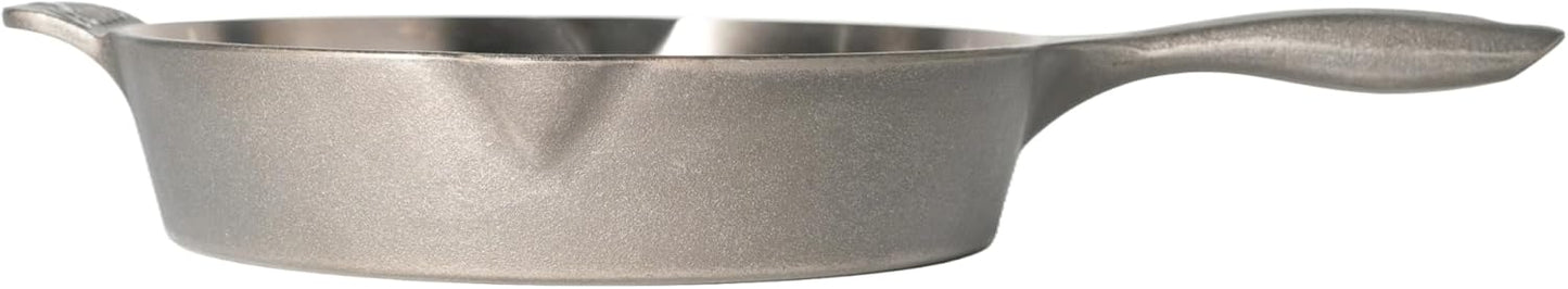 iLiving Un-seasoned Modern Heirloom Mirror Polished Cast Iron Skillet Pan 12" (2.7" Wall Height / 3.7 L), Silver