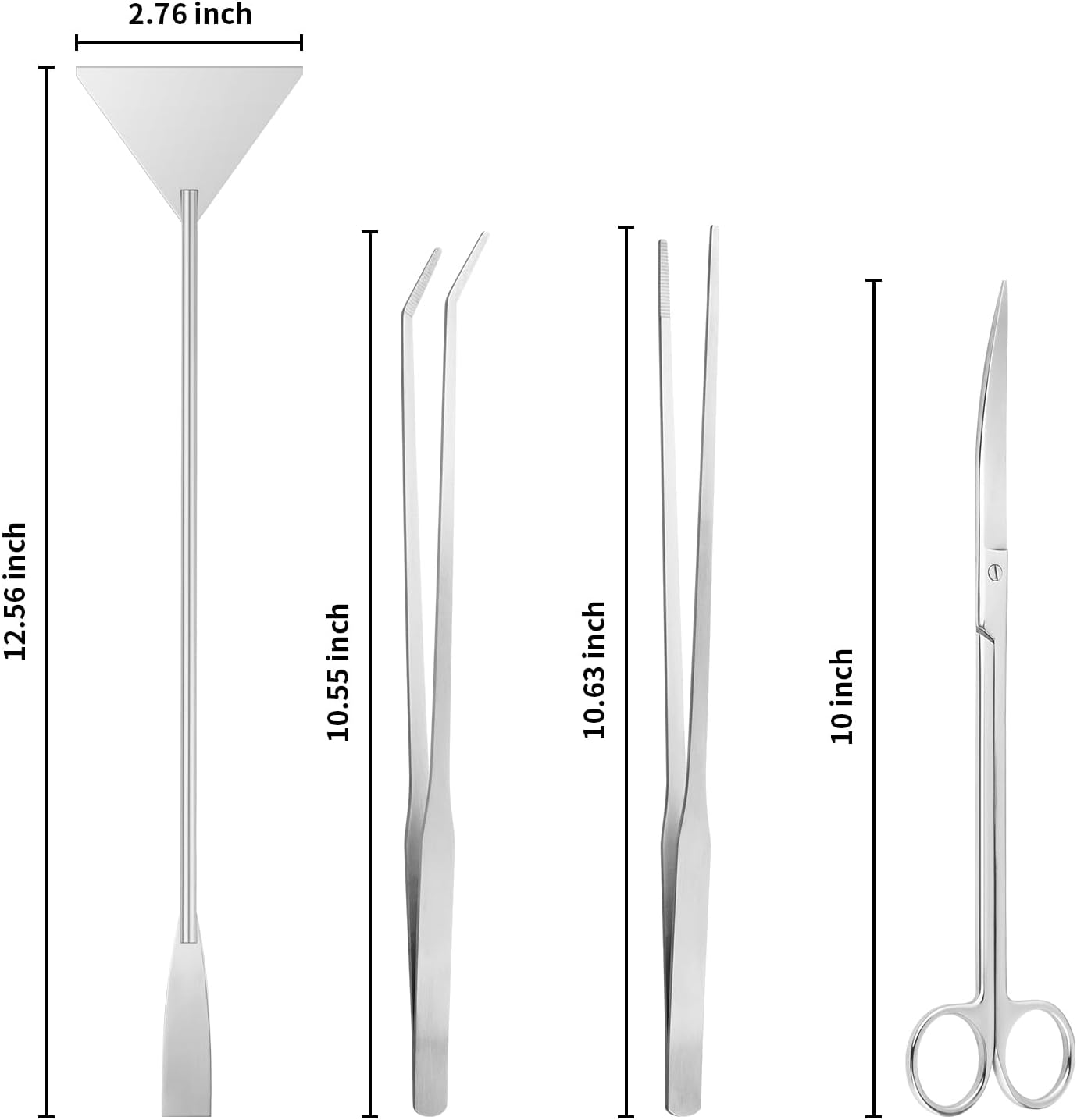 Ohtomber Aquascape Tools Aquarium Kit - 4PCS Terrarium Supplies Include Long Tweezers for Terrarium, Feeding Tongs, Aquarium Scissors, Algae Scraper for Fish Tank Cleaning Plant Trimming