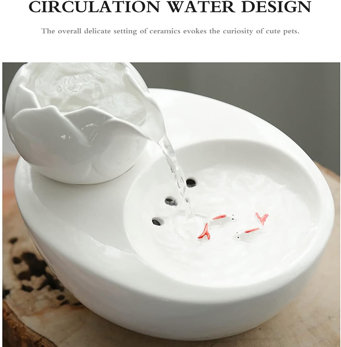 Ceramic Pet Cat Fountain Dog Drinking Fountain USB Electric Ceramic Pets Water Dispenser Automatic Mute Suitable for Cats and Dogs Filtered Water Ceramic Design and Easy to Clean (White)