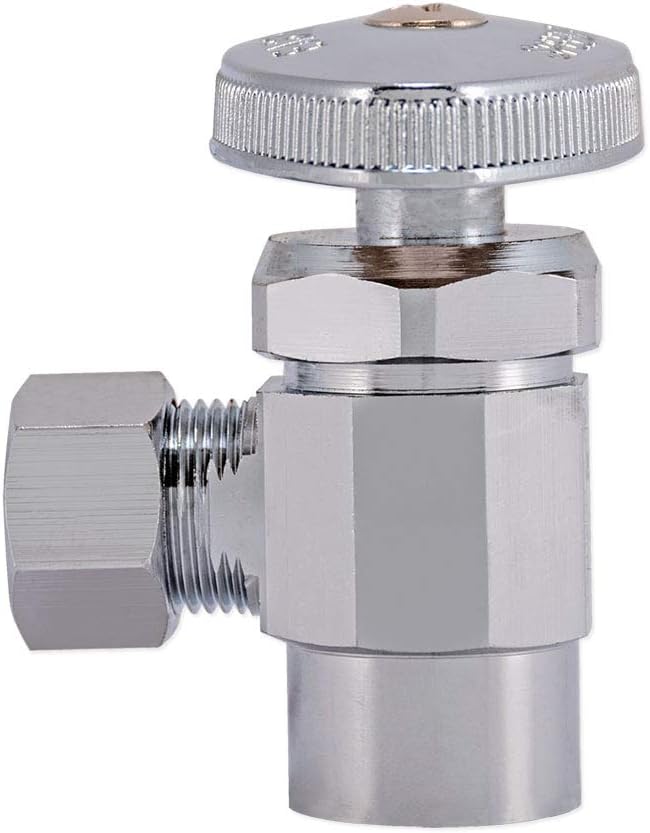 Eastman 3/8 Inch OD x 1/2 Inch Nom. Sweat Multi-Turn Brass Sweat Inlet Angle Stop Valve with Removable Metal Handle, Brass Plumbing Fitting, Chrome, 04387LF