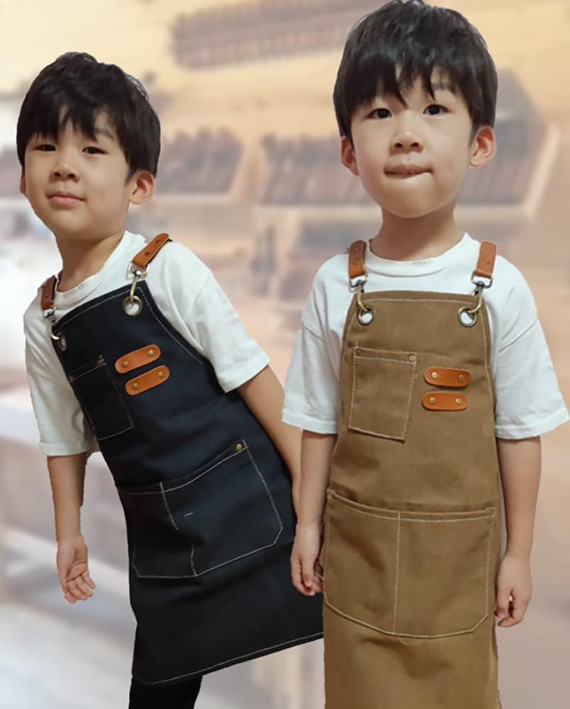 Kids Apron for Girls and Boys Heavy Duty Apron with Pockets and Adjustable Cross back Strap