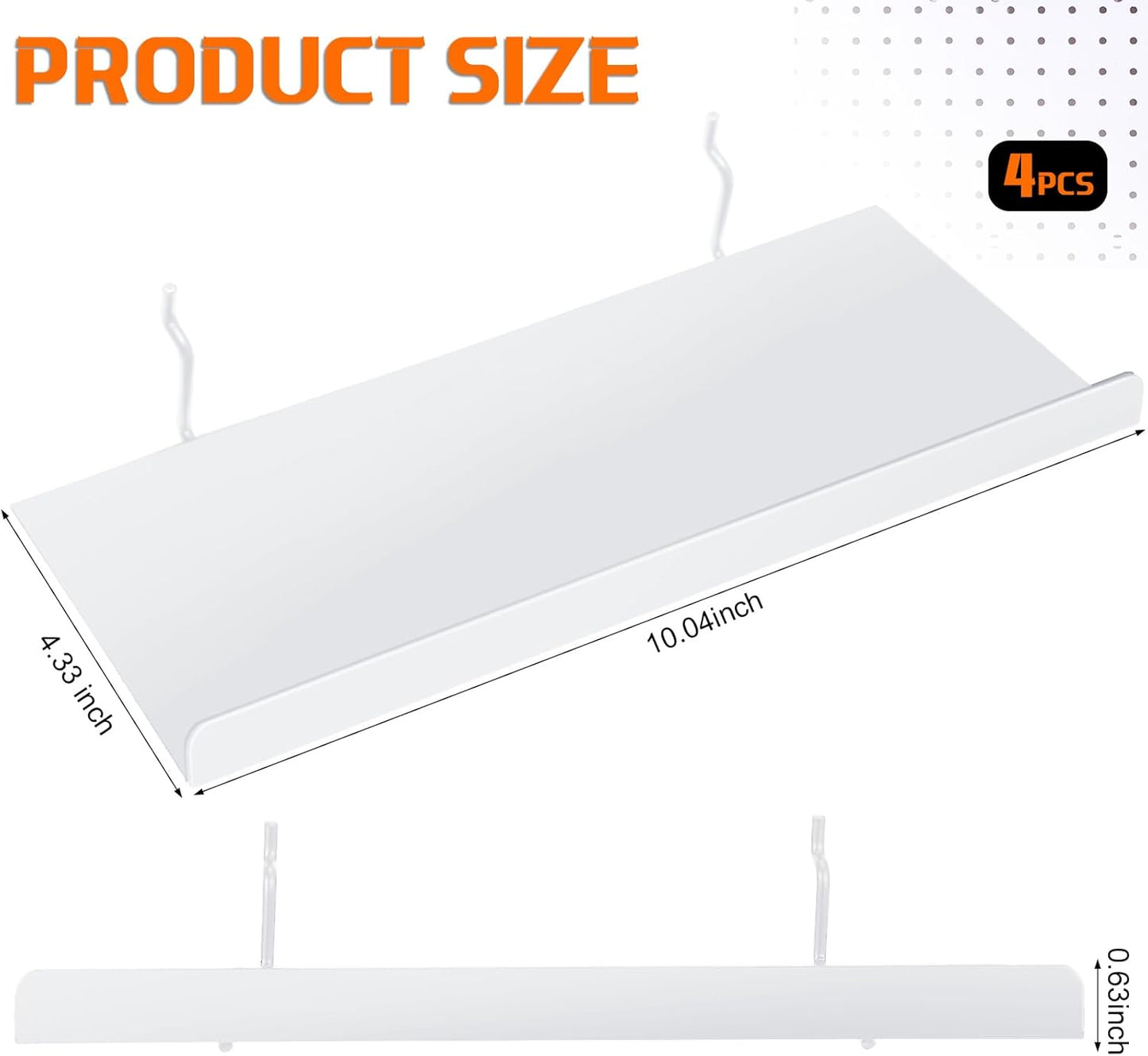 4 Pcs Pegboard Shelves Wall Organizer Brackets Pegboard Steel Tray Accessories Organizing Tools for Craft Garage Nursery Workbench Kitchen(10.04 x 4.33 Inch,White)