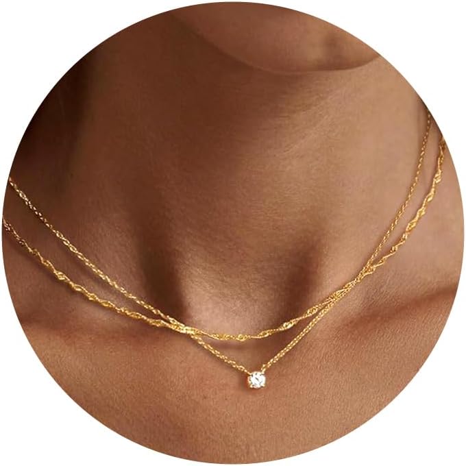 Tewiky Dainty 14k Gold Plated/Silver Cubic Zirconia Necklaces for Women, Simple CZ Jewelry Necklaces Trendy Gifts