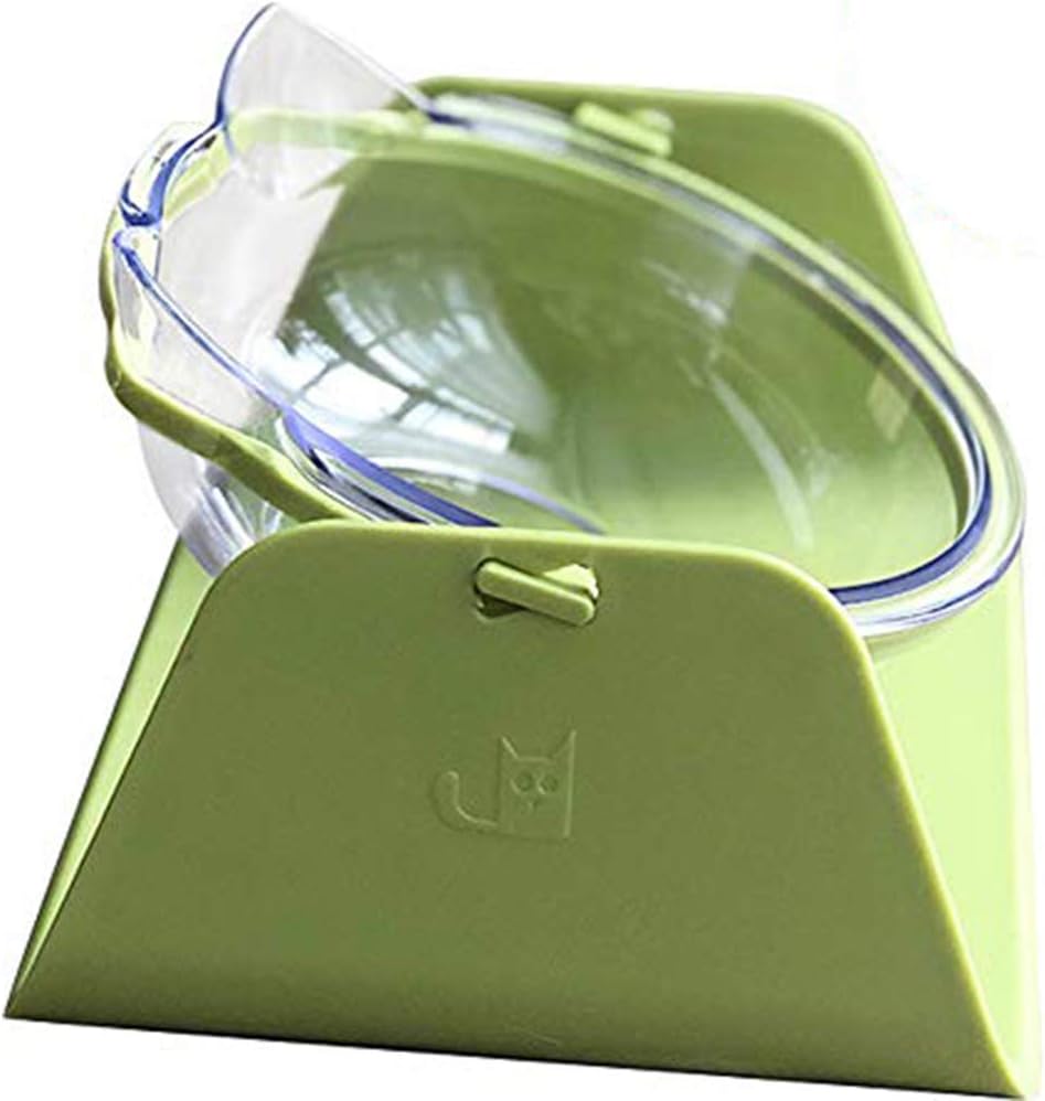 Adjustable Transparent Tilted Bowl Feeder with Raised Stand for Cat Pet(Green)