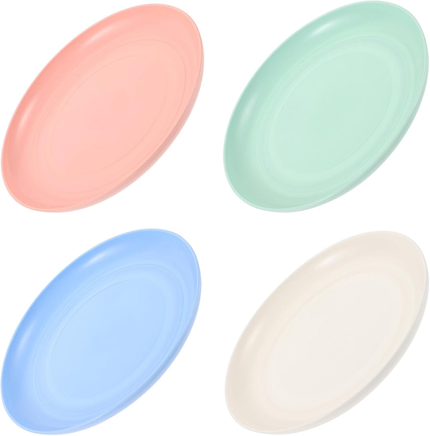 FAVOMOTO 4pcs Round Shallow Cat Food and Water Bowls Set, 15cm Flat Pet Plates for Wet Food, Small Kitten and Short-Legged Cats, Multi-Color Plastic Feeding Dishes for Indoor Use