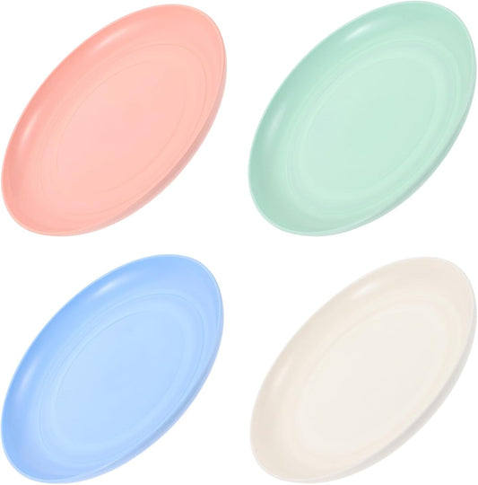 FAVOMOTO 4pcs Round Shallow Cat Food and Water Bowls Set, 15cm Flat Pet Plates for Wet Food, Small Kitten and Short-Legged Cats, Multi-Color Plastic Feeding Dishes for Indoor Use