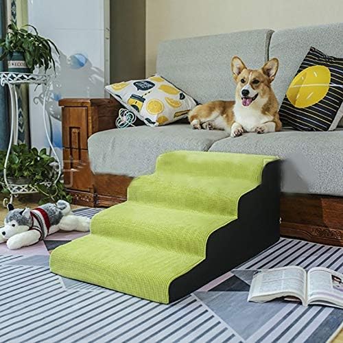 Pet Stair Cozy Soft 15.7 Inches High Arc 4 Step Stairs for Older Dogs Up to Bed/Sofa Anti-Slip (Color : Pink) (Green)