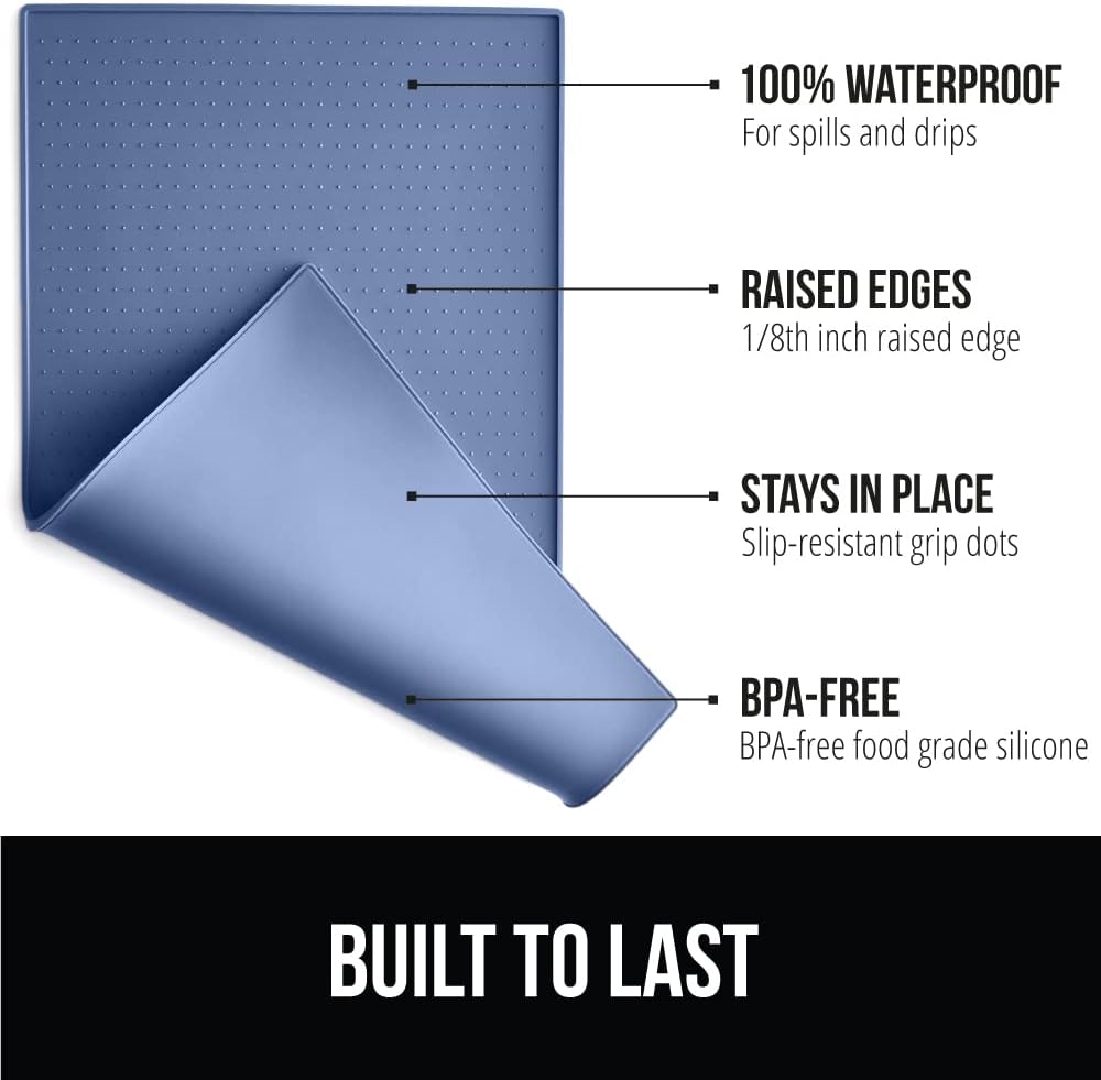 Gorilla Grip Slow Feeder Dog Bowl and Pet Feeding Mat, 4 Cups Dogs Pet Bowls Slip Resistant, Dog Food Mats Size 18.5x11.5 Waterproof Placemats, Both in Light Blue Color, 2 Item Bundle
