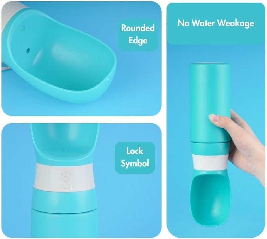 Upgraded Portable Dog Water Bottle – 400ml (13.5oz) with One-Touch Button, Leak-Proof & Stainless Steel – Perfect for Travel, Hiking, and Walks (Mint, M)