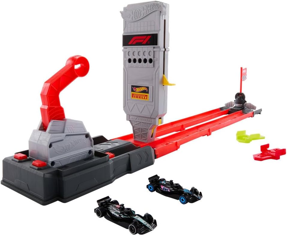 Hot Wheels Racing Formula 1 Toy Car Track Set, Race the 2 1:64 Scale Die-Cast Officially Licensed F1 Vehicles on Side-By-Side Track, Grid Start
