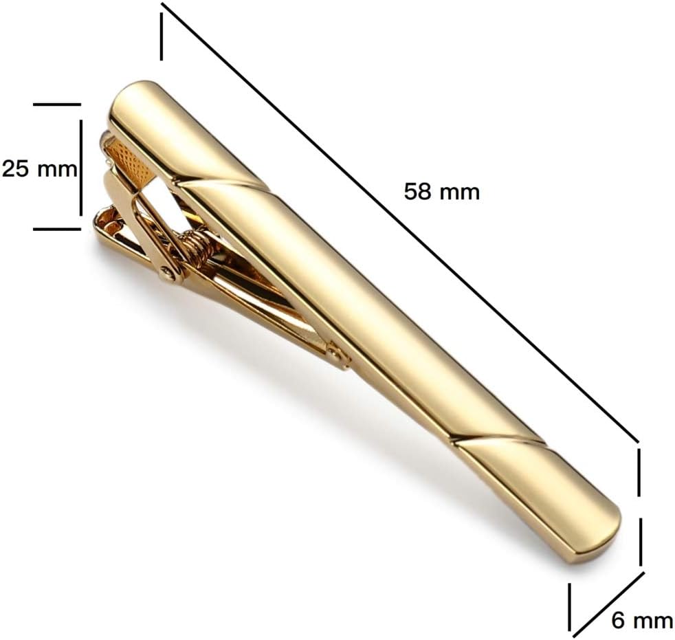 MOZETO Tie Clips for Men, Black Gold Blue Silver Tie Bar Set for Regular Ties, Luxury Box Gift Ideas