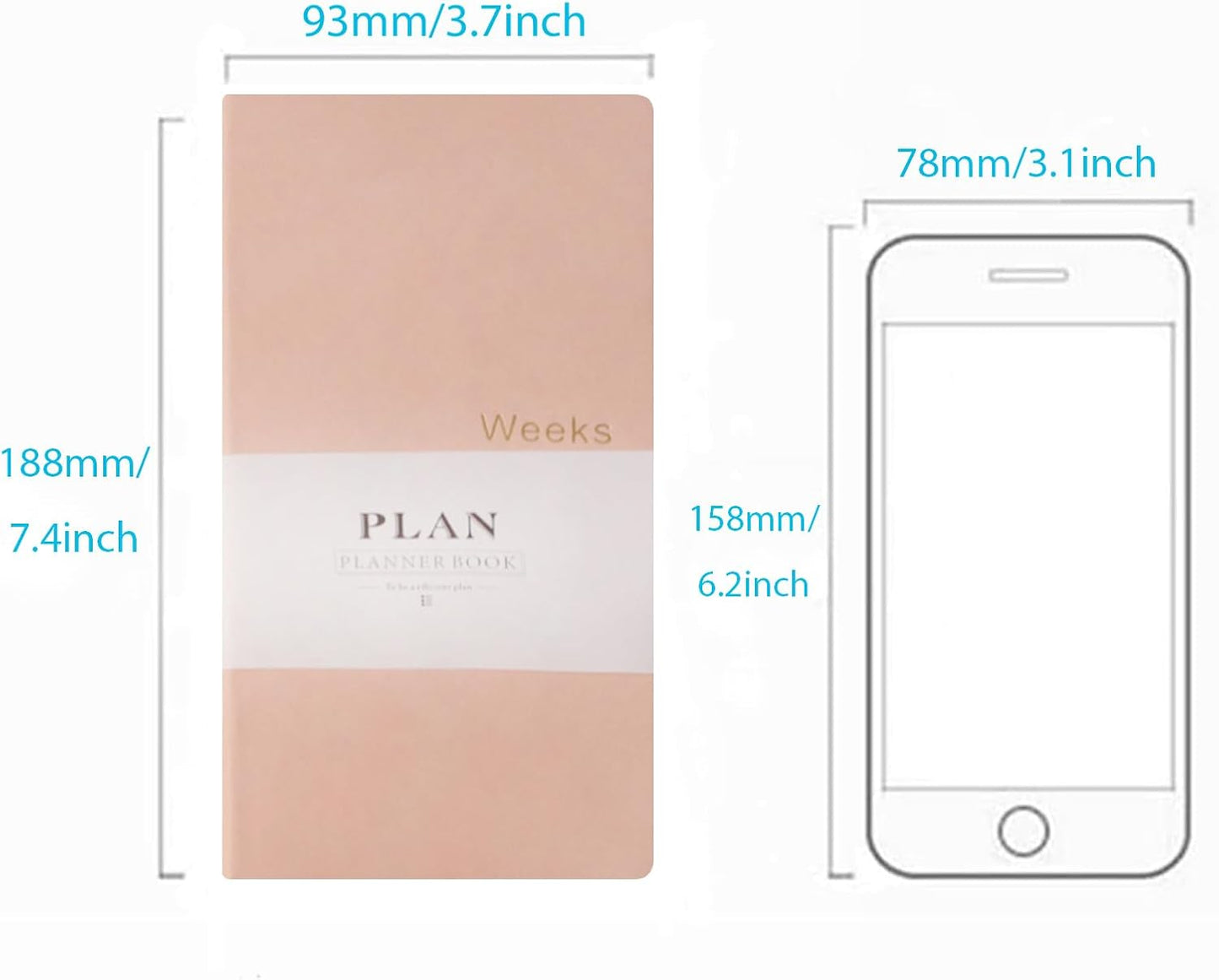 Fromthenon PU Leather Weekly Plan Portable Planner Year Month Week Mini Slim Notebook Journal Schedule For Traveler Student Office (Pink)