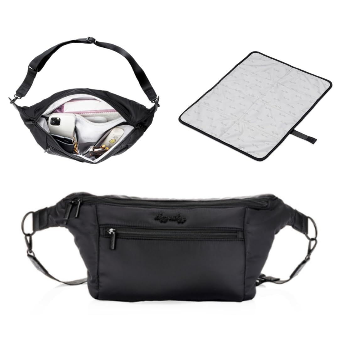 Itzy Ritzy's Fanny Pack & Crossbody Diaper Bag - Multi-Use Lightweight Bag Features 6 Pockets & an Adjustable Strap - Wear As a Crossbody, Belt Bag or Shoulder Bag (Black)