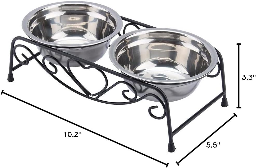 Elevated Double Pet Bowl, Dog Bowls with Stand Polished Stainless Steel Modern Cat Dog Double Puppy Pet Water Lower Raised Feeder Dish Bowls Stand Us, Raised Cat Bowl for Home, Great