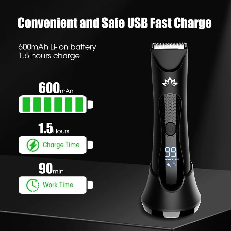 Manscape Body & Pubic Hair Trimmer for Men, Groin & Ball Trimmer Men, Electric Razor Mens Grooming Kit, Body Groomer Ball Shaver for Smooth Wet/Dry Shaving, Led Light