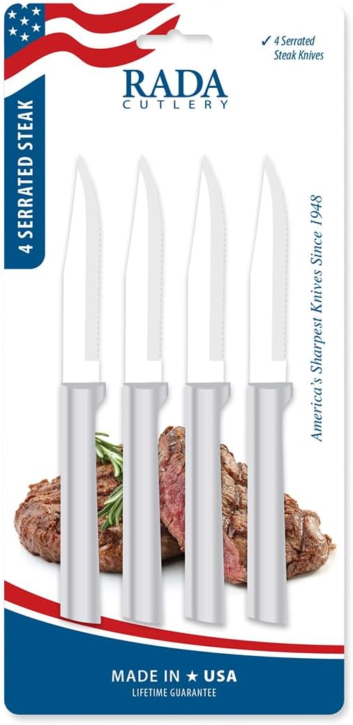 Rada Cutlery Four Serrated Steak Knives ProPack (DS4S), 4-Piece Knife Set, Stainless Steel Blades, Silver Handle