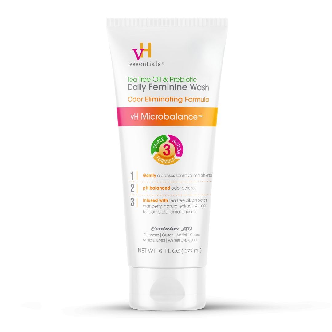 vH essentials, Ph Balanced Daily Feminine Wash, Tea Tree Oil & Prebiotic, 6, Fl Oz, (Pack Of 1) 54306 Clear