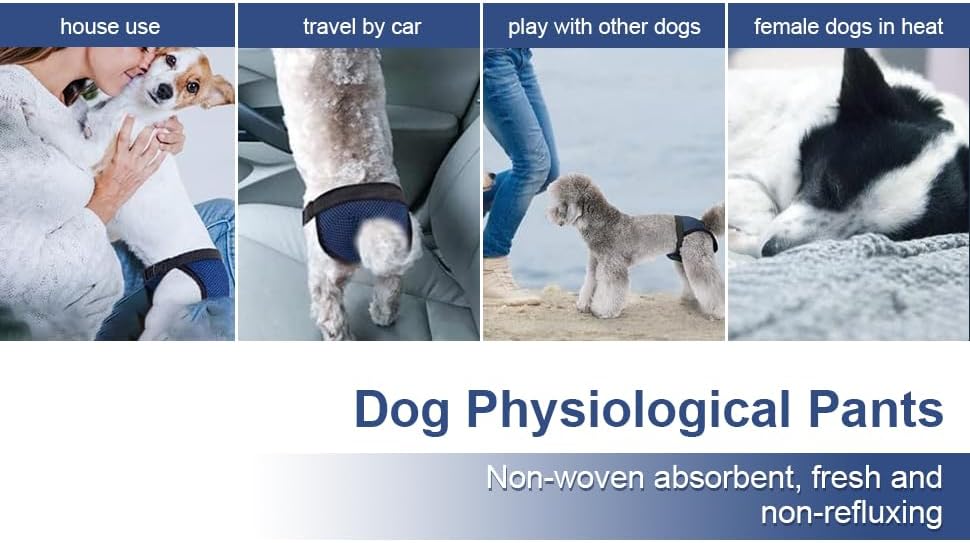 Large Reusable Dog Pants Dog Nappies, 3PCS Breathable Mesh Pet Diapers 41-56cm/16-23inch with 9 Washable Female Dogs Sanitary Pads Adjustable Briefs Protective Trousers Underwear for Dog in Heat