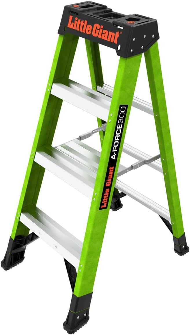 Little Giant A-Force300 4 Ft Ladder with 5in Spreader Step, Lightweight Non-Conductive Fiberglass Step Ladder with Slip-Resistant Feet, 300 Lbs. Capacity Type IA Extra Heavy Duty A-Frame Stepladder