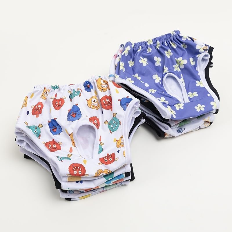 Dog Diapers for Female Dogs, Washable Reusable Pet Physiological Pants with Cute Prints, Period and Heat Protection for Small Medium Large Dogs-4PCS(B,XL)(#A,S)