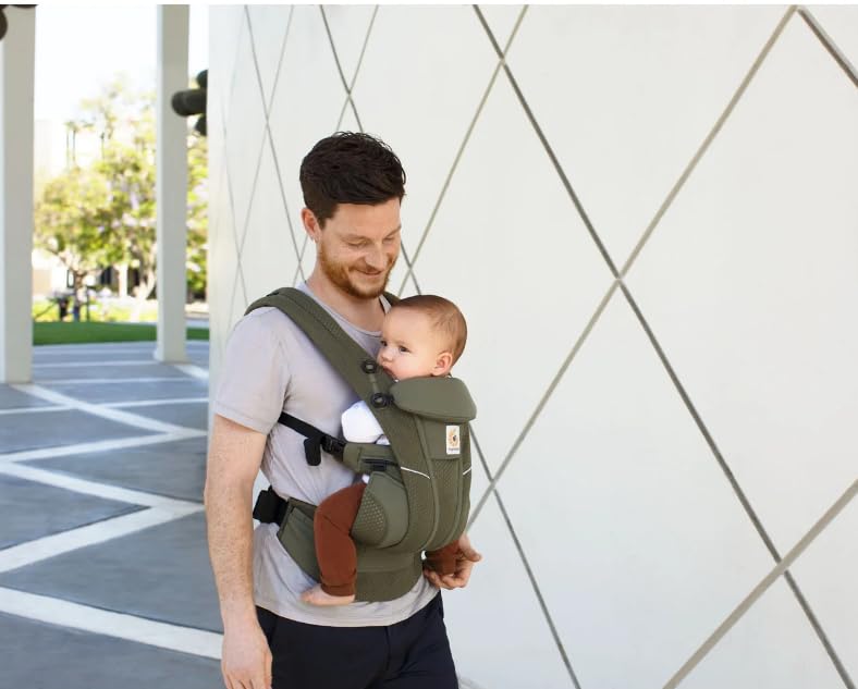 Ergobaby All Carry Positions Breathable Mesh Baby Carrier with Enhanced Lumbar Support & Airflow (7-45 Lb), Omni Breeze, Olive Green