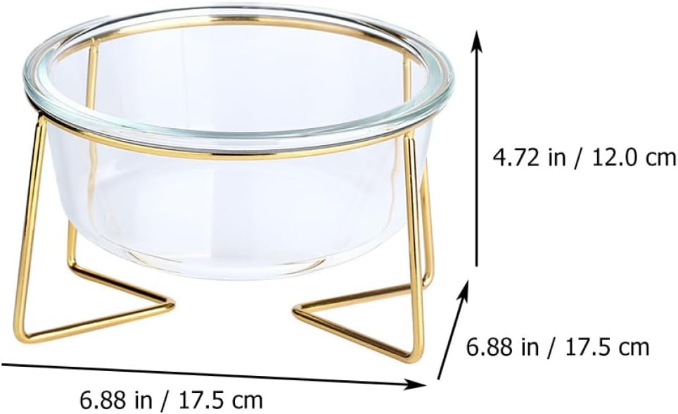Milisten Glass Pet Feeding Bowl Raised Feeder 800ml Slanted Glass Dog Cat Food Bowl with Metal Stand for Neck Protection Elevated Pet Feeder for Indoor Use Random Style