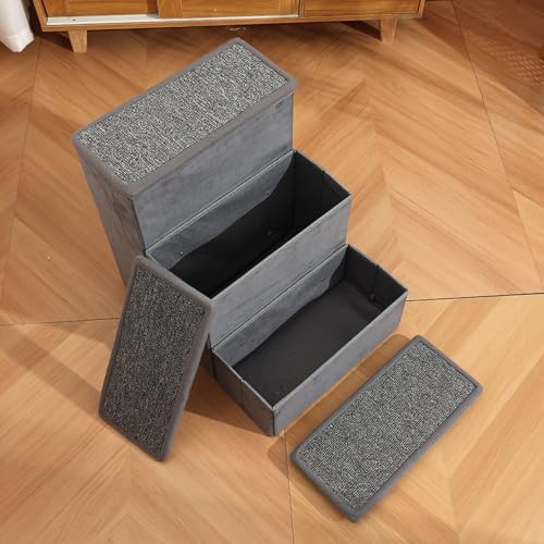 Foldable 3-Step Pet Stairs with Hidden Storage, Non-Slip Soft Plush Steps for Dogs & Cats, Lightweight & Sturdy, Supports Up to 150 Lbs for Beds & Sofas