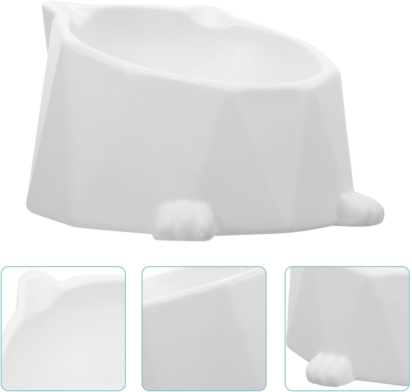 Ceramic Elevated Cat Bowl Neck Protection, White Raised Pet Feeding Dish, Anti-Spill Tilted Floor Bowl for Indoor Cats and Small Dogs
