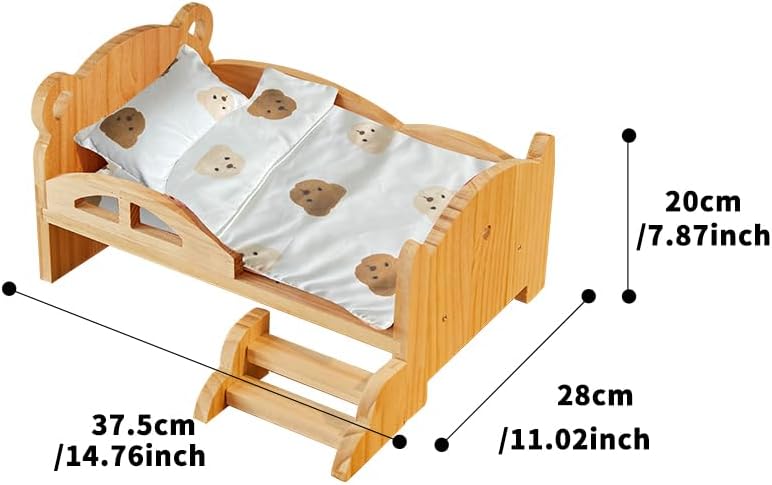 Solid Wood Rabbit Bed with Mini Staircase, Natural Wood Small Animal Bed for Rabbits, Hamsters, Hedgehogs - Low Bed Frame with Rounded Edges for Safe Climbing, Prevents Falls & Comfort Rest