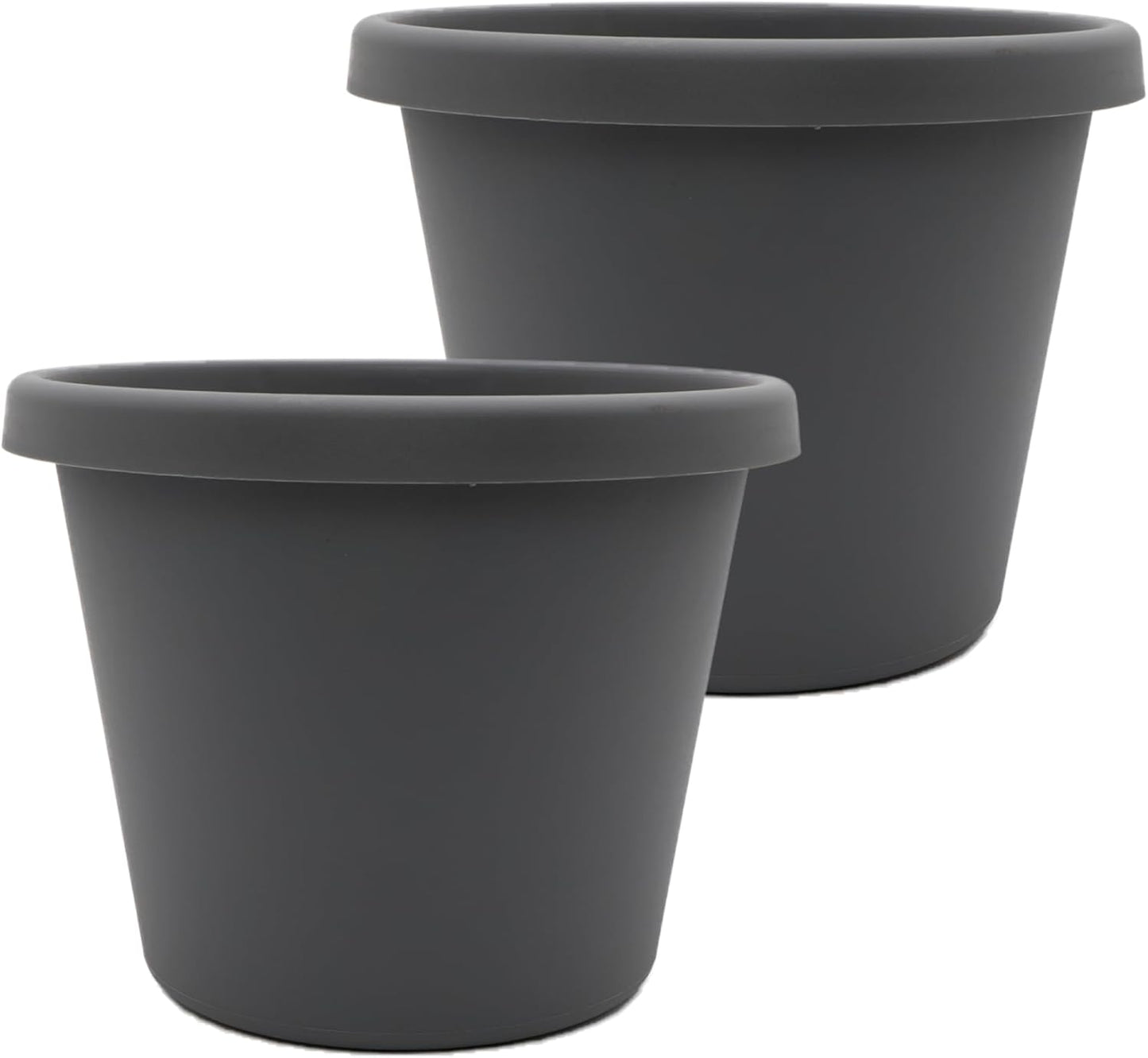 The HC Companies 20 Inch Prima Round Planter Pots with Drainage Holes and Rolled Rim, Lightweight UV-Resistant Plastic Indoor & Outdoor Planters, 2-Pack Flower Pots for Garden & Home Decor, Warm Gray