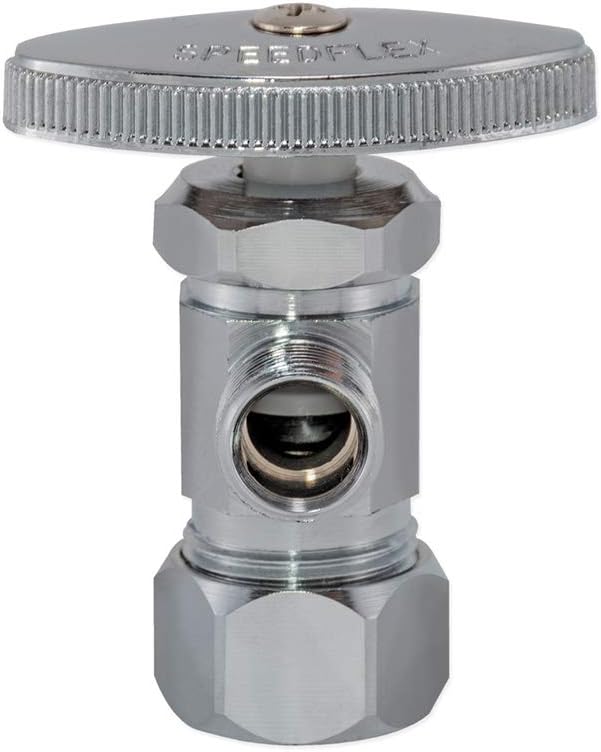 Eastman Multi-Turn Angle Stop Valve with Nut and Sleeve, 3/8 Inch OD x 5/8 Inch OD, Chrome Plate, 48290LF