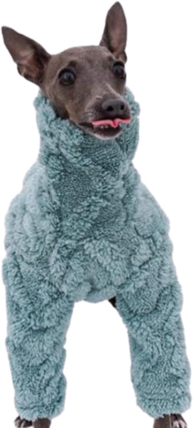 Greyhound Clothes - Dog Winter Warm Fleece Turtleneck Jumpsuit Four-Leg Rompers Long Sleeve Sweatshirt Thick Outdoor Coat for Italian Greyhound Whippet Deerhound Bedlington Terrier (XL,Green)