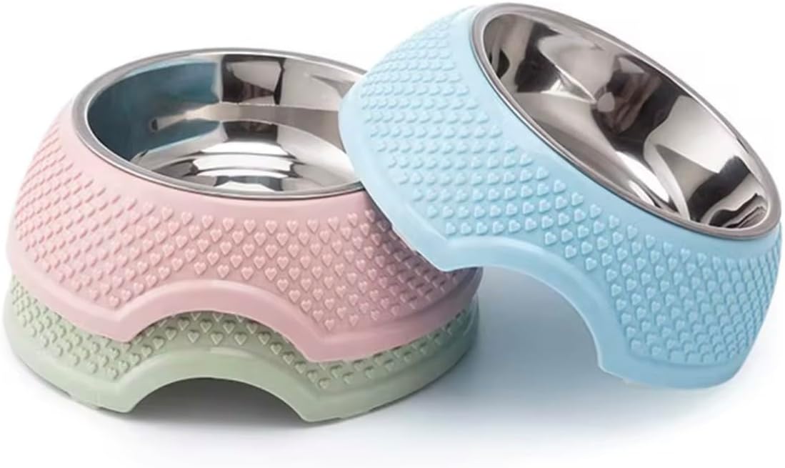 3D Stereoscopic Heart Shaped Pet Food Bowl with Detachable Stand, Stainless Steel, Modern Durable Dog Feeder (Blue)