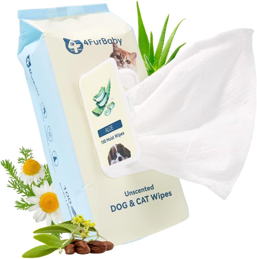 Dog-Wipes-for Paws and Butt - 8" x 8" Hypoallergenic, Hydrating Pet Grooming Wipes for Dogs Cats Cleaning Deodorizing (Unscented, 100 Count)