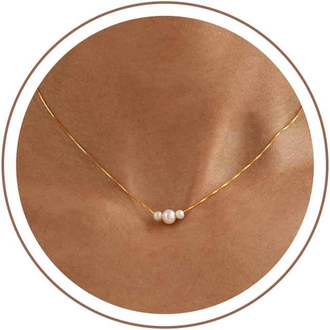 Gold Pearl Necklaces for Women Trendy, 14K Gold Plated Dainty Necklace Simple Layered Pearl Necklaces for Women Trendy Wedding Birthday Jewelry