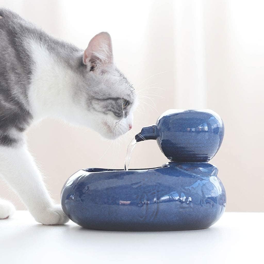 Fountain Pet Suppties Cat Water Fountains, Ceramic Pet Water Dispenser for Dogs and Kitten with Filter, Automatic Organic Filter Silent NonSlip Pet Water Dispenser (Color : Blue) (Brown)