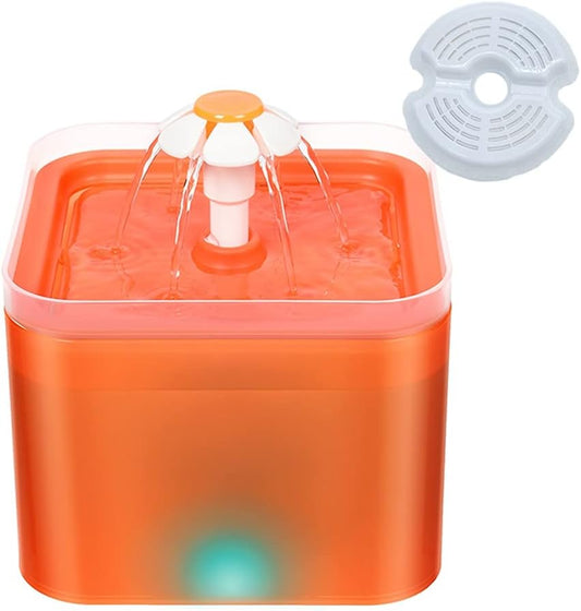 Automatic Cats Drinking Fountain with LED Lighting USB Pet Water Dispenser with Recirculate Filtring for Fresh Clean Water (Orange)