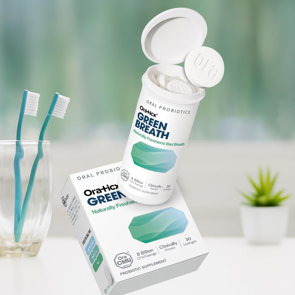 OraTicx Green Breath Oral Care Probiotics, Naturally Support Freshens Bad Breath & Healthy Mouth, Dental Probiotic Supplement 8 Billion CFU, Mint Flavor 30 Lozenges 1-PK