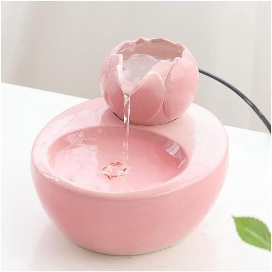Fountain Cat Water Fountain, Automatic Circulation Pet Water Dispenser Portable Hygienic Replaceable Filter Flower Style Water Bowl for Cats, Dogs and Small Animals Pet Water Dispenser (Lotus Pink)