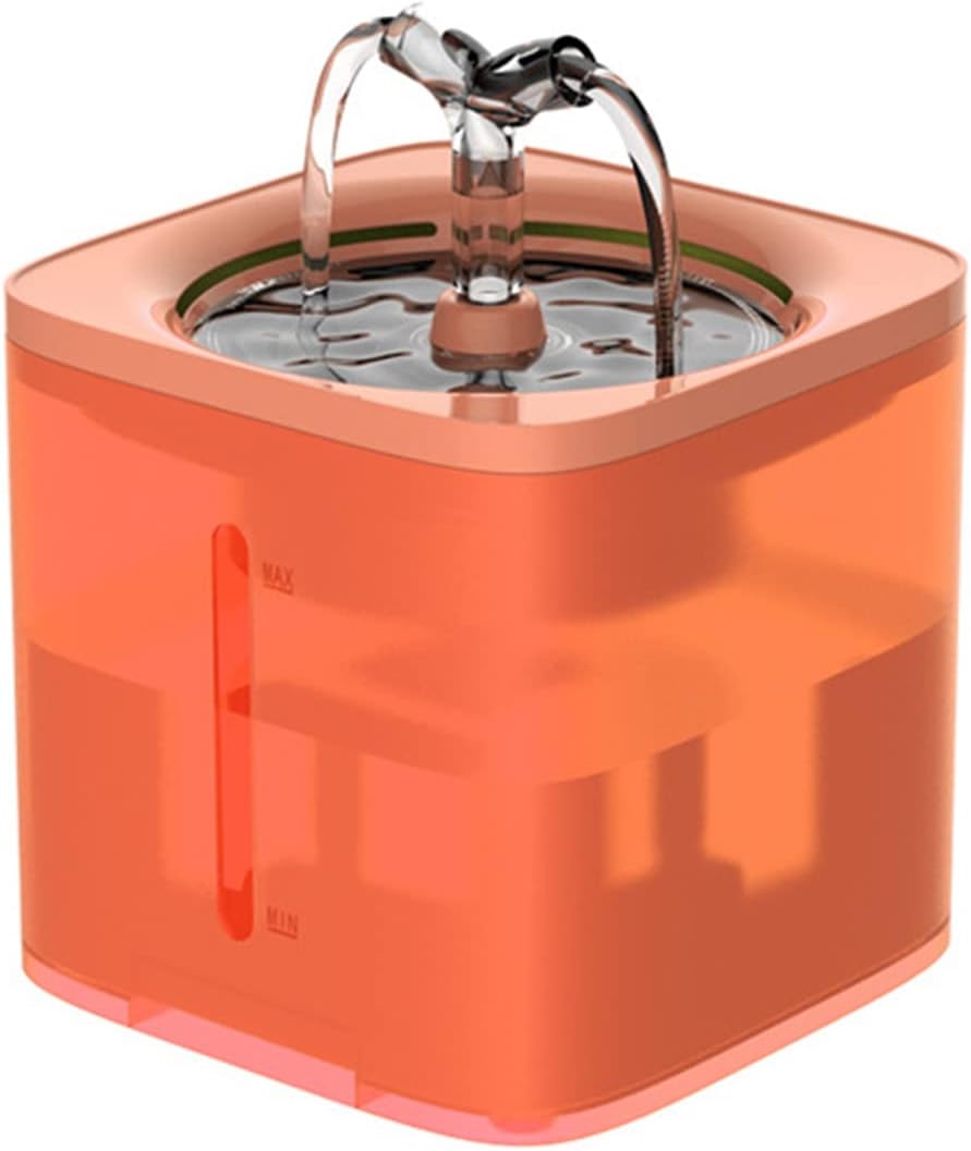 2L Cat Water Fountain, Visible Water Level Dog Water Drinking Dispenser with Dual Faucet Kit, Ultra Quiet Automatic Pet Bowl Fountain for Dogs Cats,Orange