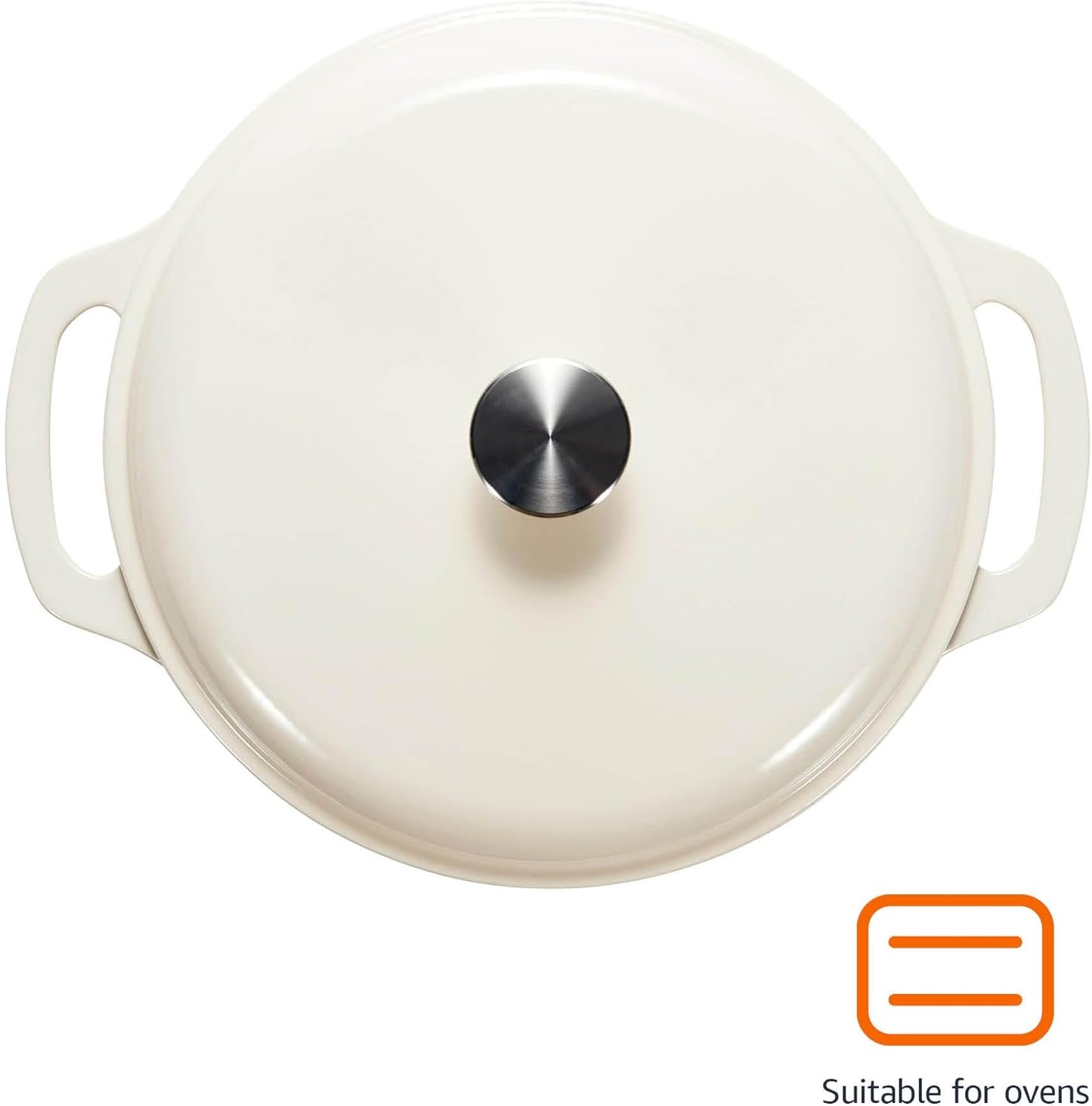 Amazon Basics Enameled Cast Iron Dutch Oven Pot with Lid, Oven Safe, Heavy-Duty, Dual Handles for Baking, Roasting, Stews, Round, 6-Quart, White