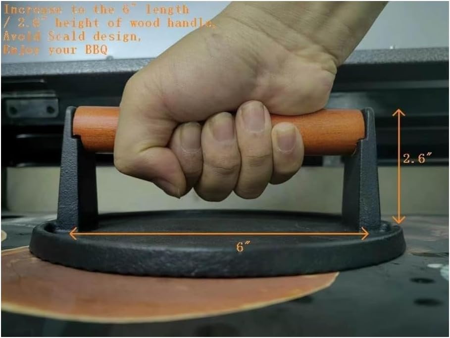 Firsgrill Burger Press Heavy-Duty Cast Iron Smash Meat Steak with Wood Handle for Blackstone Camp Chef Pitboss Weber Treager Griddle Grills (Round & Rectangle w Flat Bottom)
