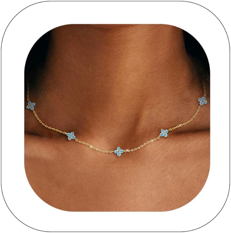 Birthstone Gold Necklace for Women Dainty Non Tarnish 14K Gold Plated Diamond Choker Necklaces Clover Emerald Green Cubic Zirconia Necklace Birthday Valentine's Day Gifts Womens Prom Gold Jewelry