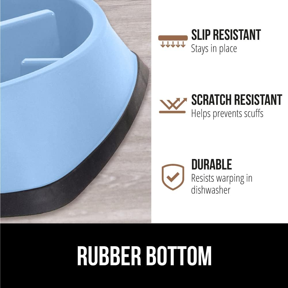 Gorilla Grip Slow Feeder Dog Bowl and Pet Feeding Mat, 4 Cups Dogs Pet Bowls Slip Resistant, Dog Food Mats Size 18.5x11.5 Waterproof Placemats, Both in Light Blue Color, 2 Item Bundle