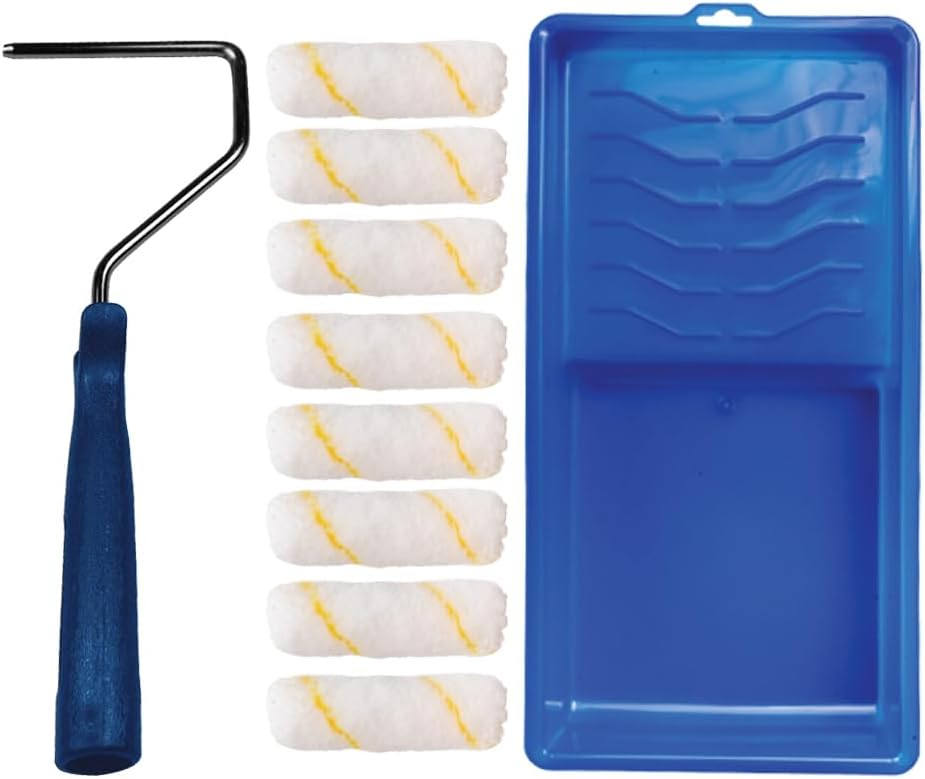 Pro Grade - Paint Roller Tool Kit - 10 Piece Painting Set - Mini Plastic Paint Tray Set, Mini Roller Frame,Microfiber Roller Covers