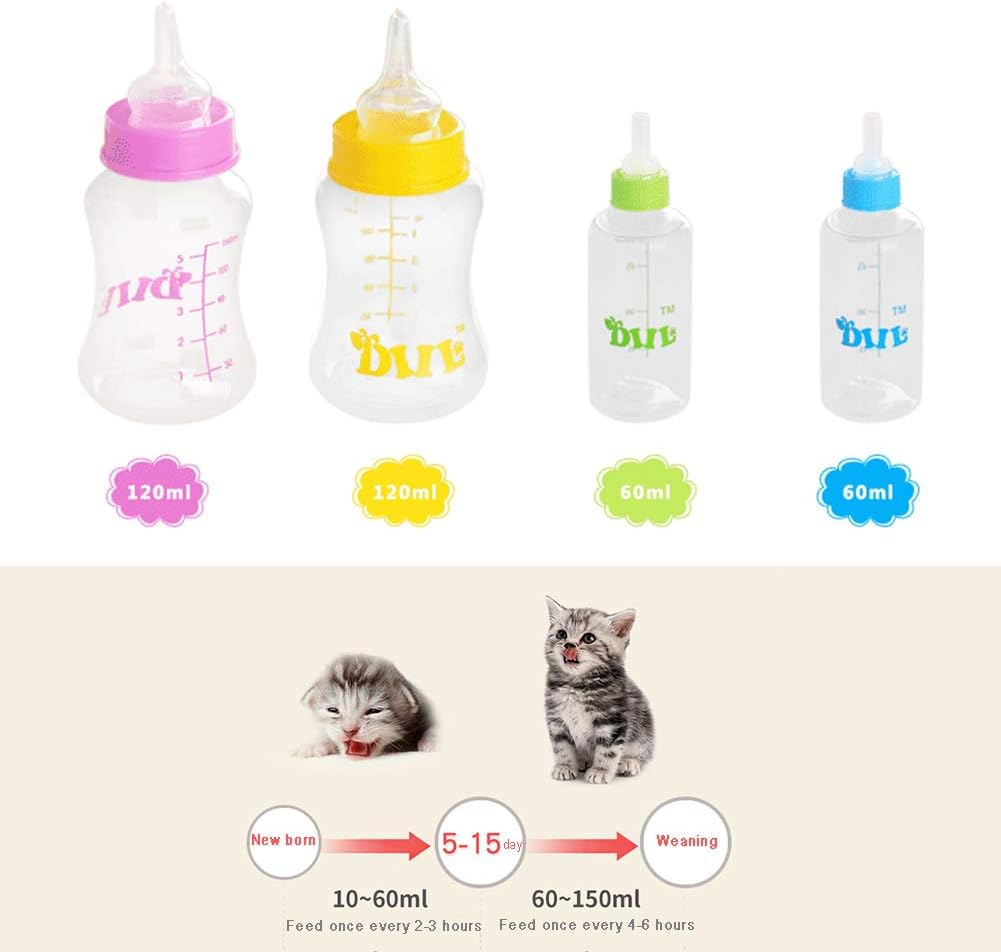 OMEM Baby Pet Nursing Bottle Replacement Nipple Feeding for Newborn Kitten Puppy Small Animals 60ml/120ml (Large)
