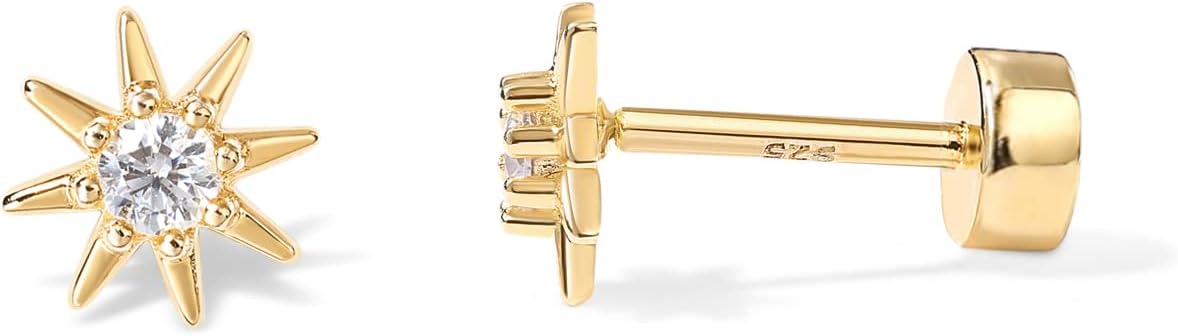 PAVOI 14K Gold Plated Flat Back Earrings | Solid 925 Sterling Silver Posts | Helix Cartilage Earrings for Women | Cubic Zirconia Stud Earrings | Trending Fashion Jewelry