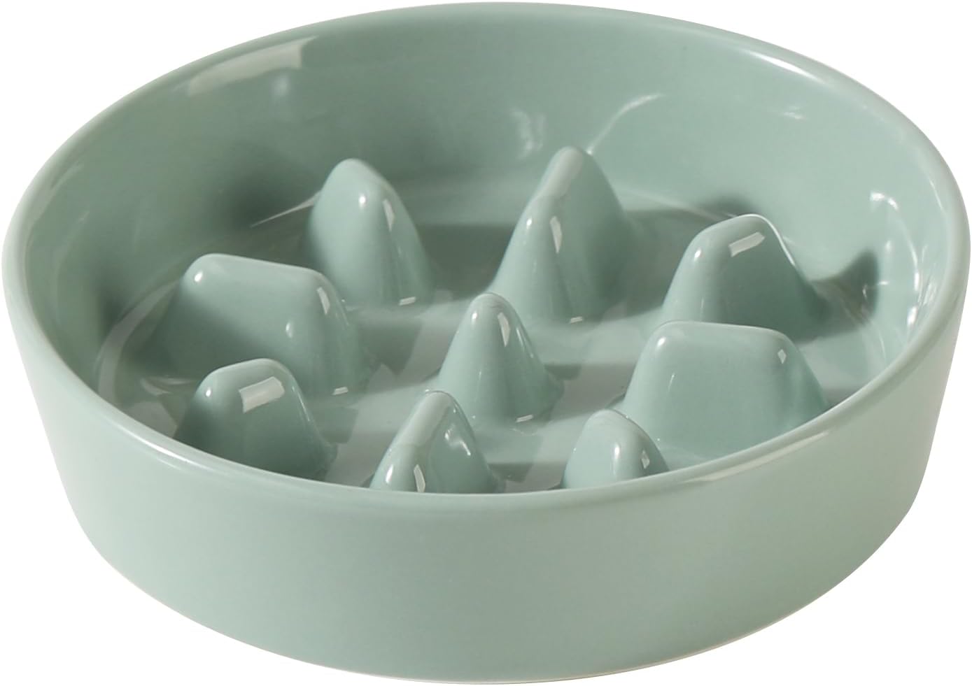 Ceramic 0.9 Cup Dog Bowl Slow Feeder, 6.1inch Slow Pet Food Dish for Small Dog and Cat, Stop Bloat, Preventing Choking(Single Bowl, Light Green)