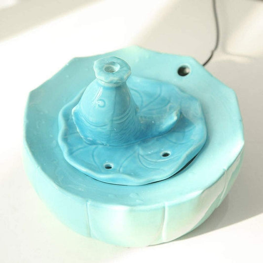 Fountain Cat Water Fountain with Filter,Ceramic Pet Drinking Fountain for Cats and Dogs Automatic Pet Water Dispenser Silent NonSlip Pet Water Dispenser (Color : Light Blue) (White)