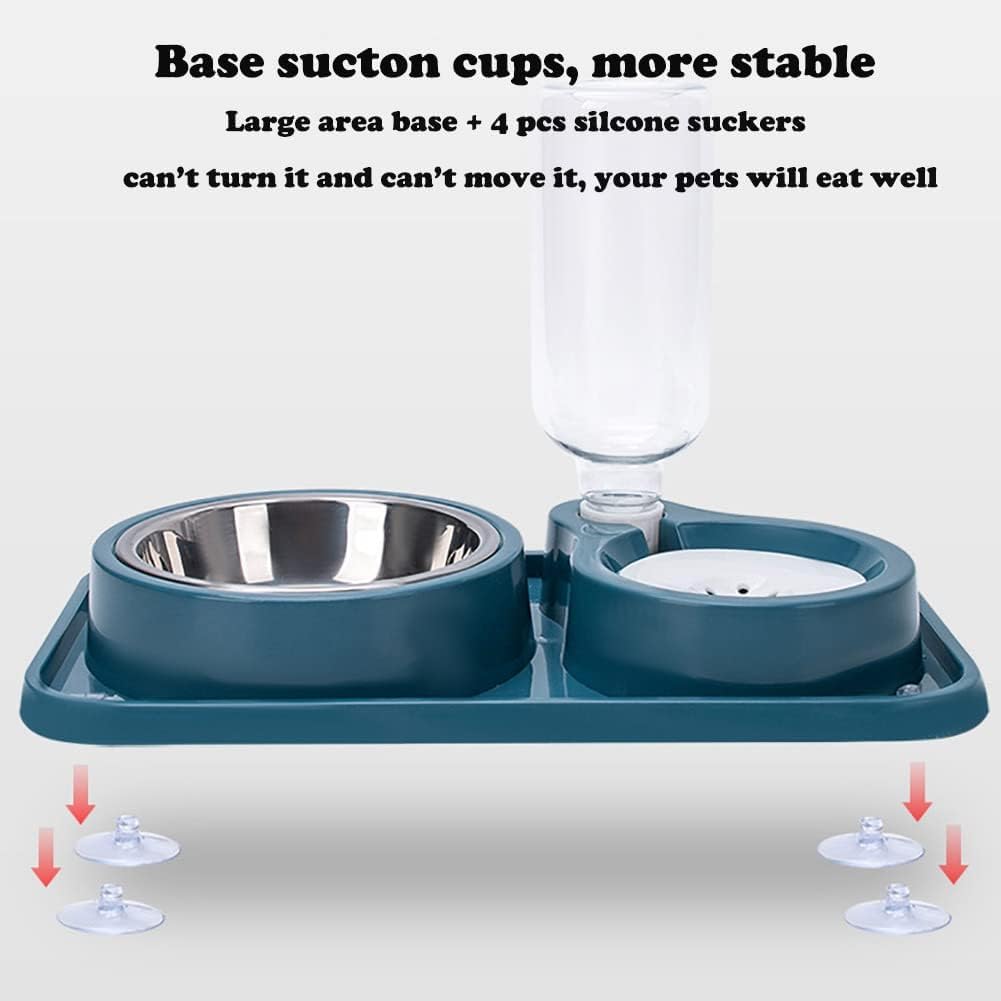 Love Dream Double Dog Cat Bowls, 2 in1 Pet Water and Food Bowl Set with Automatic Gravity Water Dispenser Bottle Detachable Stainless Steel Bowl No-Spill for Cats and Dogs Puppy Kitten Rabbit